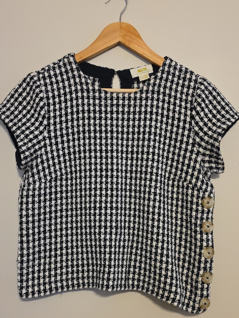 Anthropologie Maeve Black & White Houndstooth Short Sleeve Top